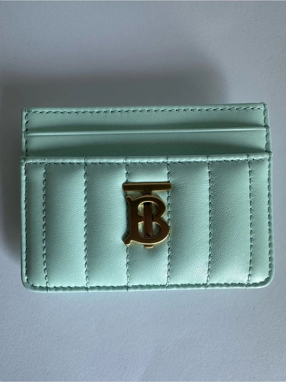 NWT Burberry Lola Cool Mint Quilted Leather TB Card Case Full Set